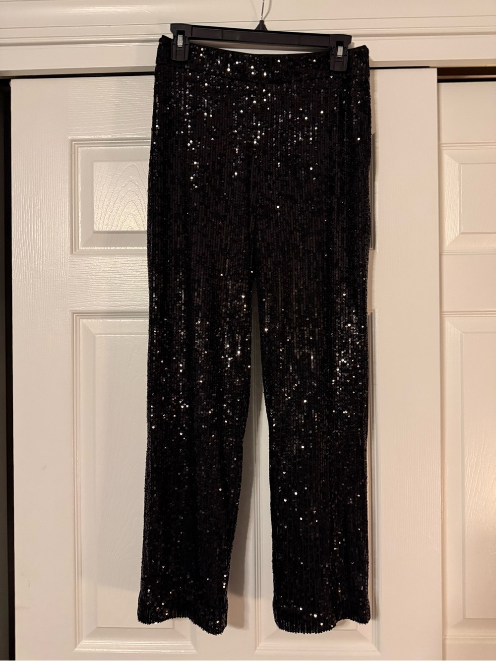 LOFT Black Sequin Wide-Leg Pants